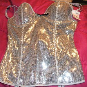 Frederick's silver sequined corset 36b new w tags!
